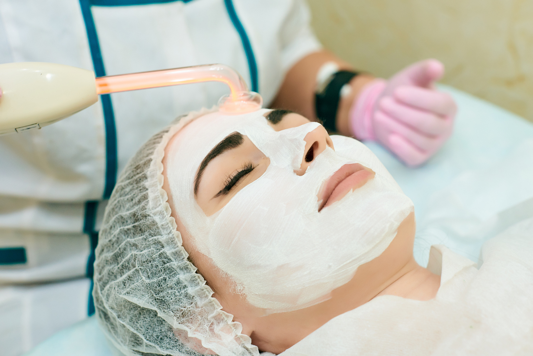 cosmetology room, treatment and skin cleansing with hardware, elimination of the causes of problem skin